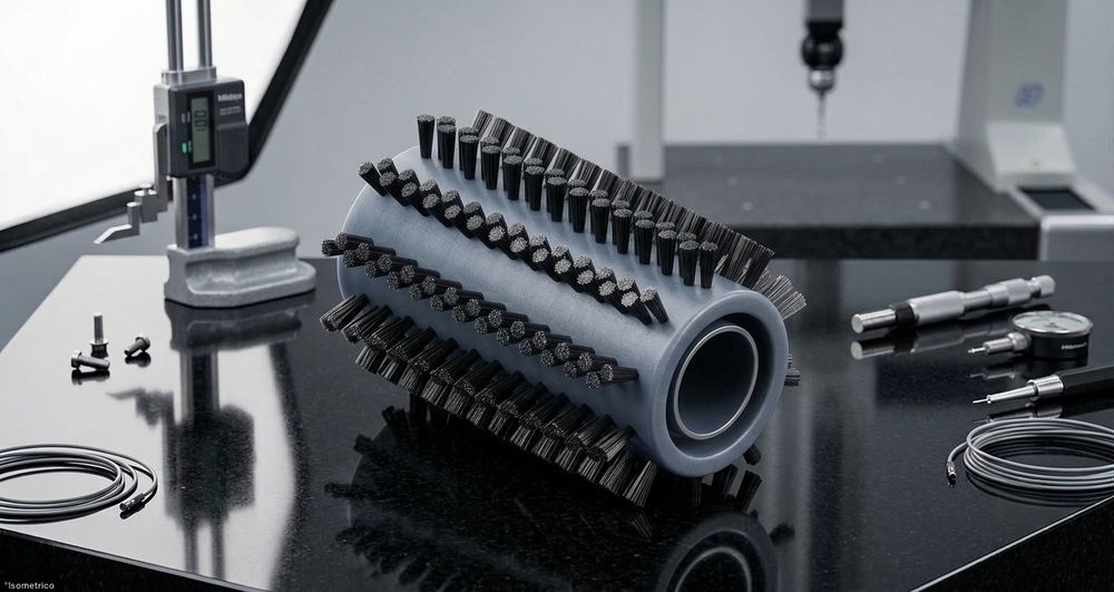 Cylindrical brush with spiral bristles